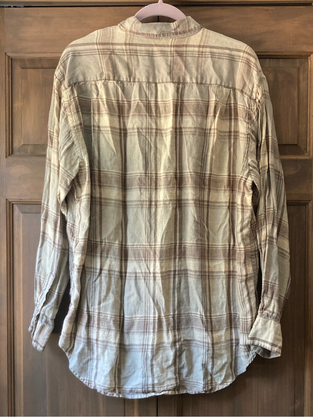 5/$15 OSCC Men’s Brown Plaid Linen LS Button-up Shirt Large - Picture 2 of 7